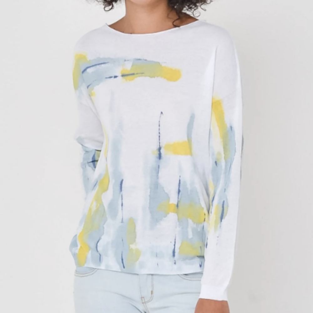 Ploumanac'h Abstract Art Comfy Knit Hand Painted Women's Italian Sweater NWOT